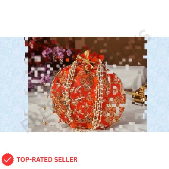 Intricate Beadwork Drawstring Potli Clutch Elegant Evening Bag Handmade - Picture 7 of 7